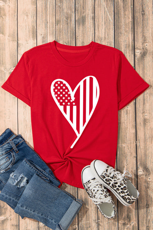Patriotic Heart Graphic Crew Neck Short Sleeve Tee