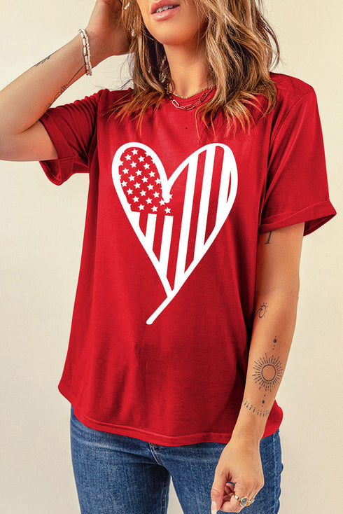 Patriotic Heart Graphic Crew Neck Short Sleeve Tee