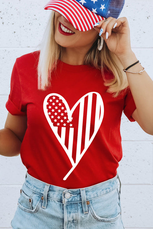 Patriotic Heart Graphic Crew Neck Short Sleeve Tee