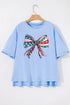 Patriotic July Fourth Stars Stripes Bow Graphic Oversized Tee Shirt