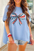 Patriotic July Fourth Stars Stripes Bow Graphic Oversized Tee Shirt