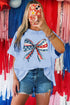 Patriotic July Fourth Stars Stripes Bow Graphic Oversized Tee Shirt