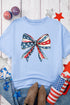 Patriotic July Fourth Stars Stripes Bow Graphic Oversized Tee Shirt