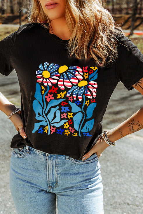Patriotic Petals American Flag Floral Graphic Drop Shoulder Tee