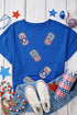Patriotic Pop American Flag Sequin Graphic Oversized Celebration Tee Top