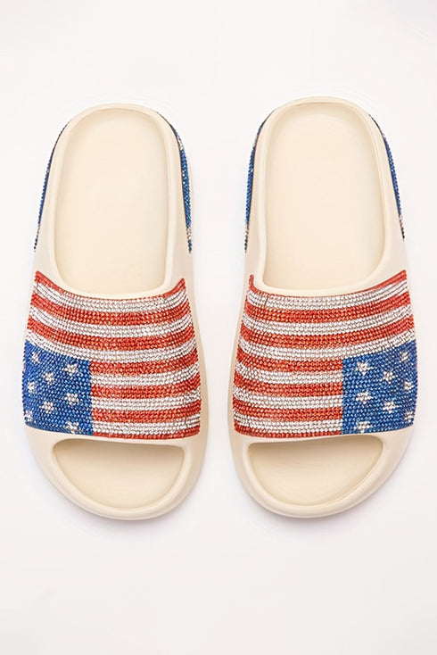 Patriotic Rhinestone Star Pattern Thick Sole Slide Slippers