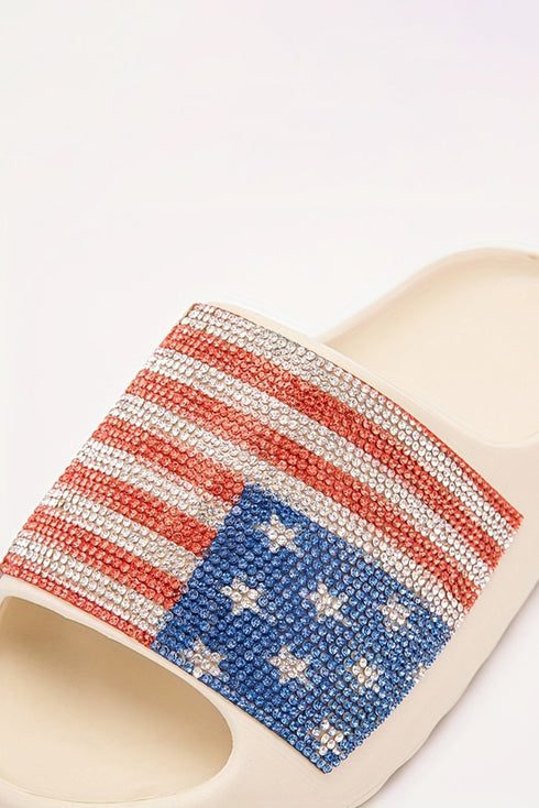 Patriotic Rhinestone Star Pattern Thick Sole Slide Slippers