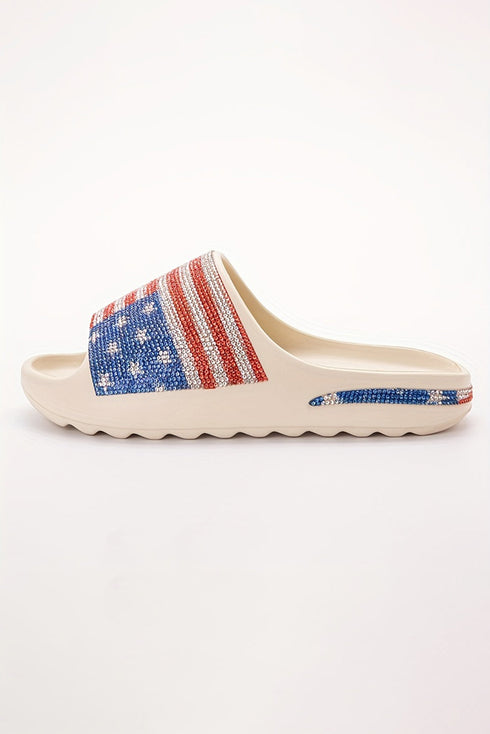 Patriotic Rhinestone Star Pattern Thick Sole Slide Slippers