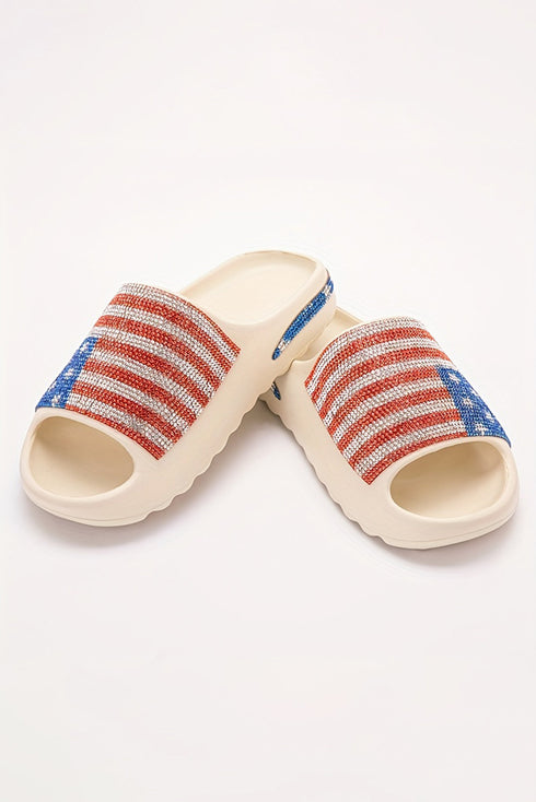 Patriotic Rhinestone Star Pattern Thick Sole Slide Slippers