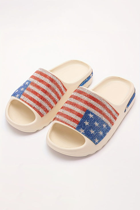 Patriotic Rhinestone Star Pattern Thick Sole Slide Slippers