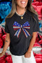 Patriotic Rhinestone Stars Stripes Bow Graphic Celebration Tee Shirt