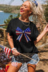 Patriotic Rhinestone Stars Stripes Bow Graphic Celebration Tee Shirt