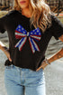 Patriotic Rhinestone Stars Stripes Bow Graphic Celebration Tee Shirt
