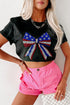 Patriotic Rhinestone Stars Stripes Bow Graphic Celebration Tee Shirt