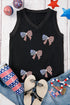 Patriotic Sequin Bow Patch V Neck Tank Top