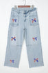 Patriotic Sequin Bow Patched Ankle Length Denim Jeans