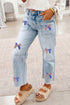 Patriotic Sequin Bow Patched Ankle Length Denim Jeans