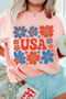 Patriotic Shimmer Flower USA Letter Graphic Celebration Tee Shirt