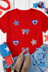 Patriotic Sparkle Sequin Bow Star And Heart Graphic Tee