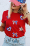 Patriotic Sparkle Sequin Bow Star And Heart Graphic Tee