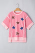 Patriotic Sparkle Star Patchwork Short Sleeve Graphic Tee Shirt