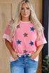 Patriotic Sparkle Star Patchwork Short Sleeve Graphic Tee Shirt