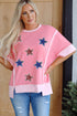 Patriotic Sparkle Star Patchwork Short Sleeve Graphic Tee Shirt