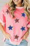 Patriotic Sparkle Star Patchwork Short Sleeve Graphic Tee Shirt