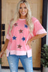 Patriotic Sparkle Star Patchwork Short Sleeve Graphic Tee Shirt