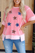 Patriotic Sparkle Star Patchwork Short Sleeve Graphic Tee Shirt