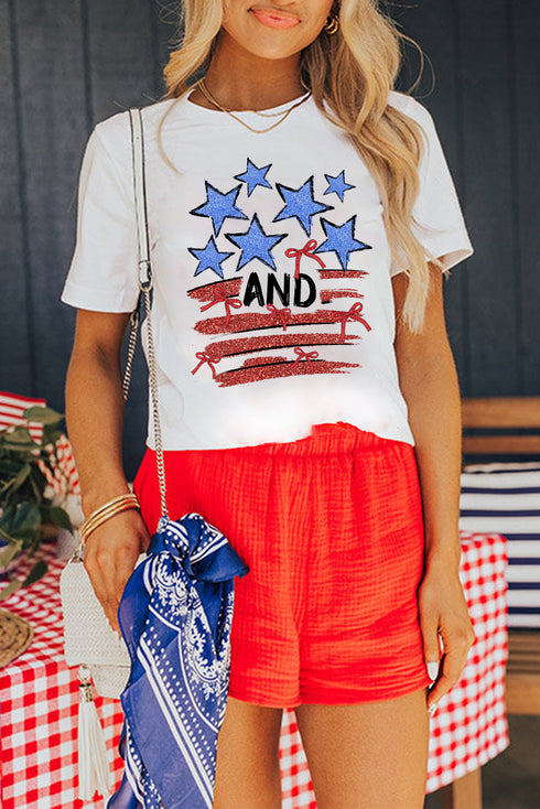 Patriotic Star And Bow Graphic Short Sleeve T-Shirt