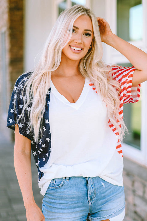 Patriotic Star And Stripe Print Short Sleeve Tee