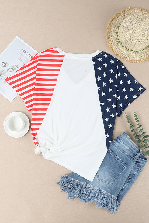 Patriotic Star And Stripe Print Short Sleeve Tee