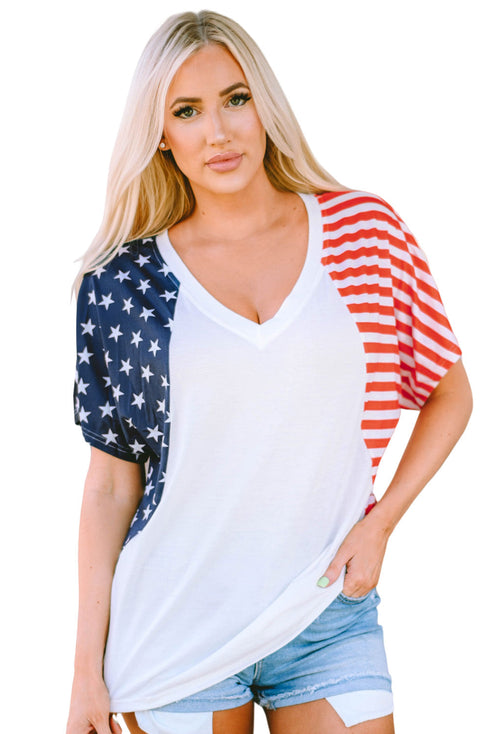 Patriotic Star And Stripe Print Short Sleeve Tee