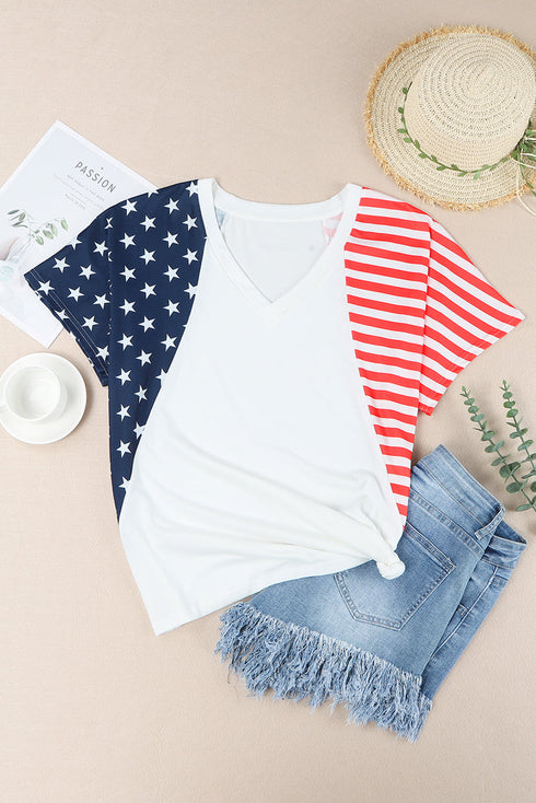 Patriotic Star And Stripe Print Short Sleeve Tee
