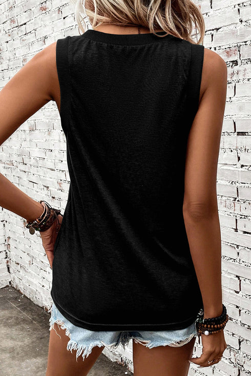 Patriotic Star Graphic Ribbed V Neck Tank