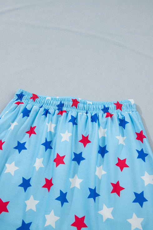 Patriotic Star Print Beaded Drawstring Casual Shorts