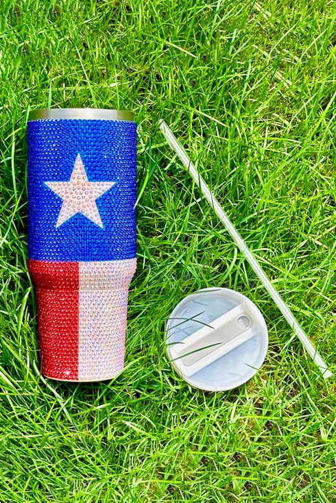 Patriotic Star Stripe Rhinestone Embellished Alloy Tumbler