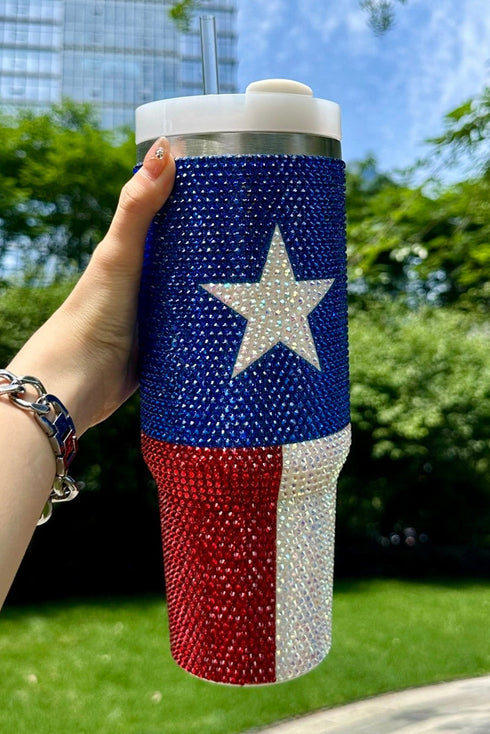 Patriotic Star Stripe Rhinestone Embellished Alloy Tumbler