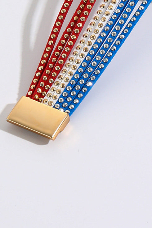 Patriotic Star Studded Multi Layer Magnetic Leather Bracelet