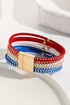 Patriotic Star Studded Multi Layer Magnetic Leather Bracelet