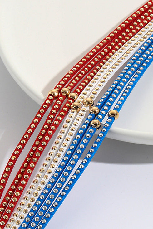 Patriotic Star Studded Multi Layer Magnetic Leather Bracelet