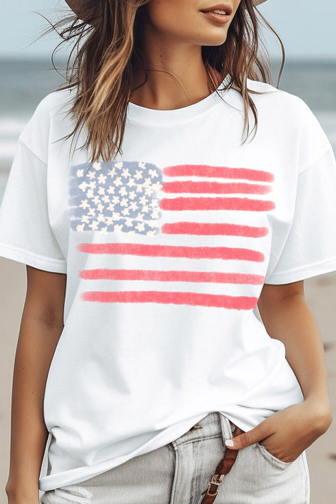 Patriotic Stars And Stripes Crew Neck Short Sleeve Tee
