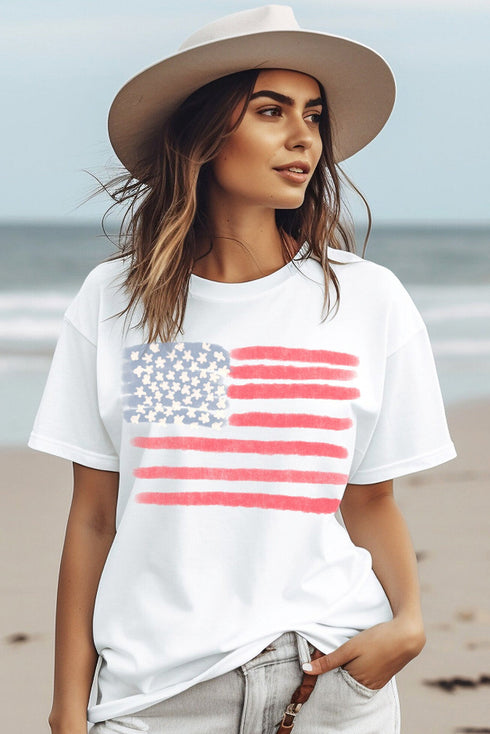 Patriotic Stars And Stripes Crew Neck Short Sleeve Tee