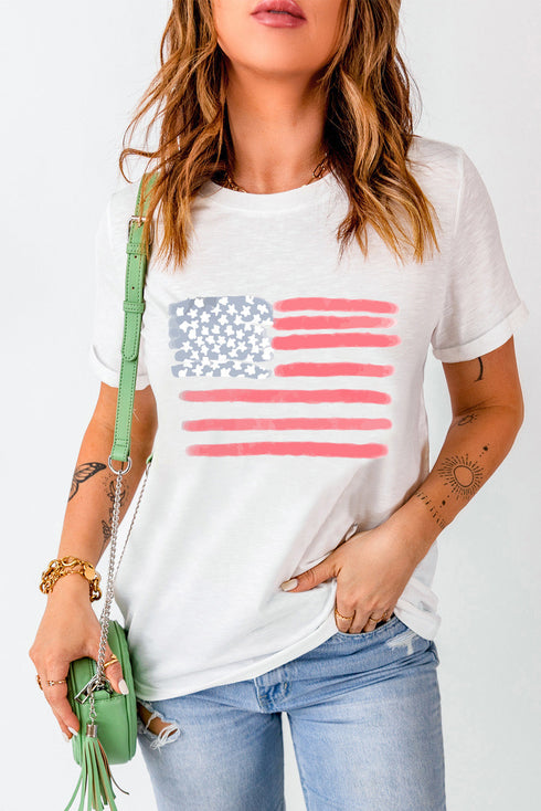 Patriotic Stars And Stripes Crew Neck Short Sleeve Tee