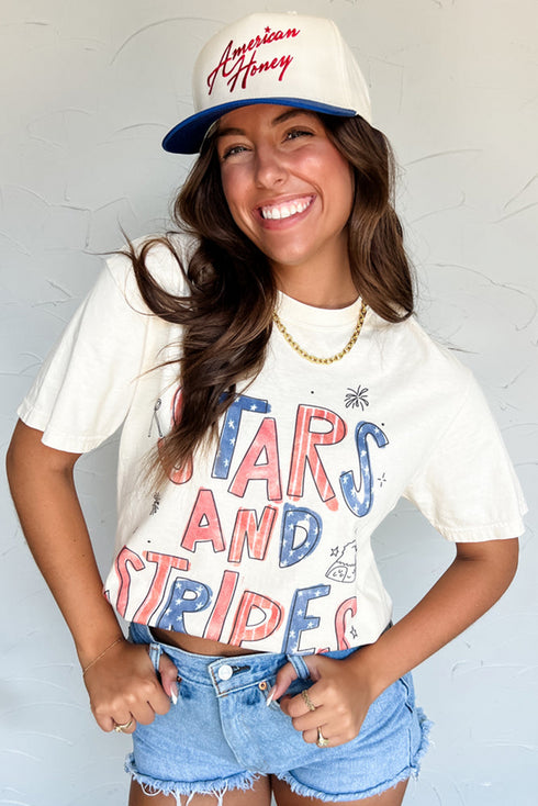 Patriotic Stars And Stripes Graphic Crew Neck Summer Celebration Tee Shirt