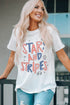 Patriotic Stars And Stripes Graphic Crew Neck Summer Celebration Tee Shirt