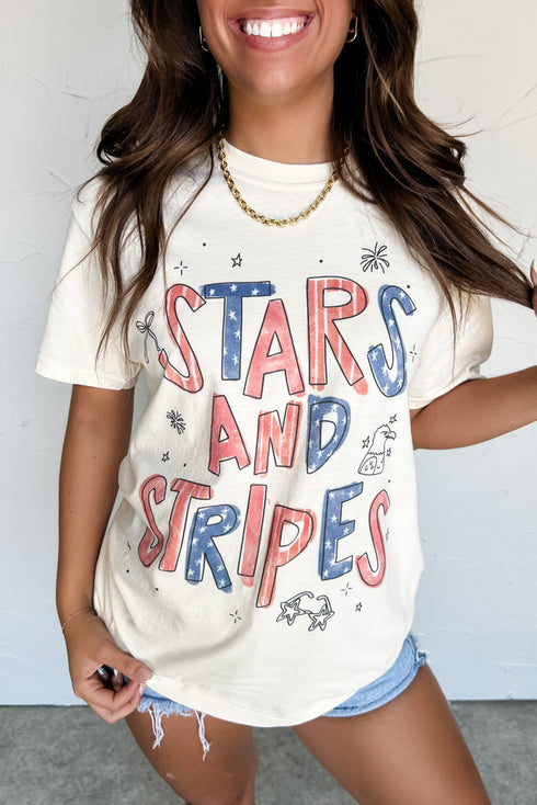 Patriotic Stars And Stripes Graphic Crew Neck Summer Celebration Tee Shirt