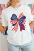 Patriotic Stars And Stripes Leopard Print Bow Graphic Tee Shirt