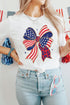 Patriotic Stars And Stripes Leopard Print Bow Graphic Tee Shirt